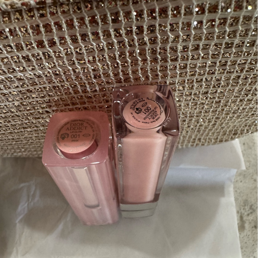 Custom Dior Gold Glitter Pouch Bag with gold strap + Dior Lip Set, Day Cream - Picture 7 of 11